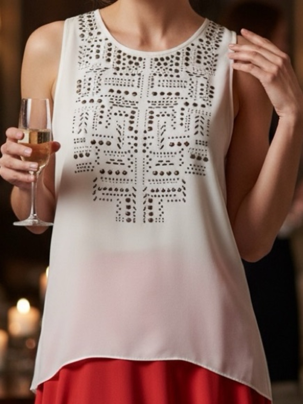 NWT BCBG Max Azria Danna Studded Geometric Chiffon Tank Top with Elongated back - Picture 3 of 10